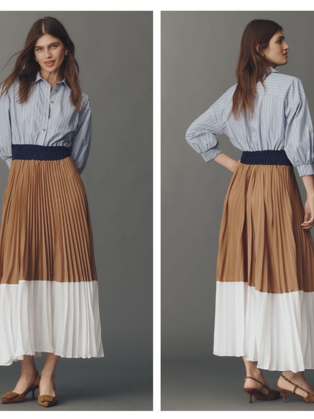 NWT Anthropologie The Somerset Colorblock Pleated Twofer Maxi Dress, XL